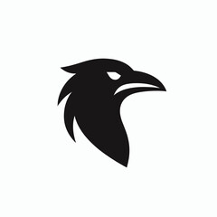 Naklejka premium A minimalist black silhouette of a raven's head with sharp, angular features and glowing white eyes.
