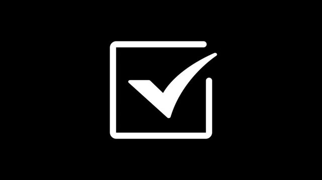 Minimalist checkmark animation on black background, simple white tick symbol for ui and task completion concepts
