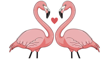 Obraz premium Two pink flamingos forming a heart shape colorful vector illustration on a white background