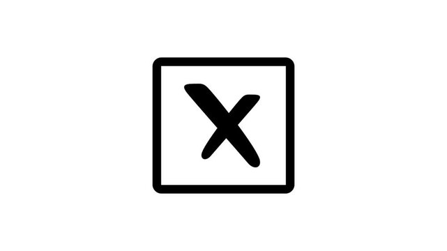Minimalist x mark animation, hand-drawn cross symbol for ui and feedback, black and white motion delete
