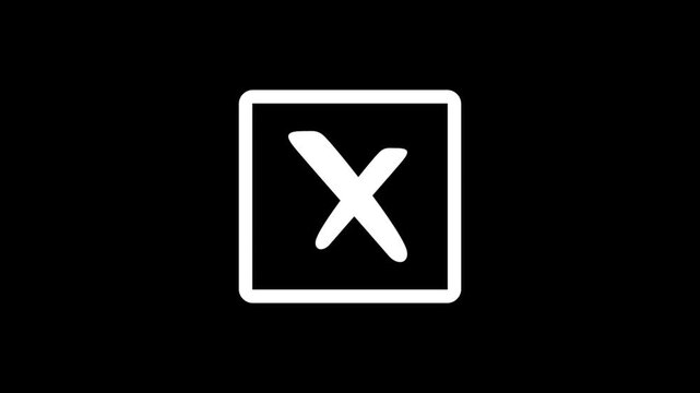 Minimalist white x mark animation on black background, for ui ux, and interface feedback, cross symbol delete