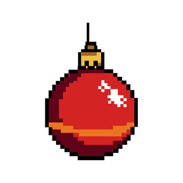 Red Retro Pixel Christmas Tree Ball Icons 8-Bit Vector Graphic Design
