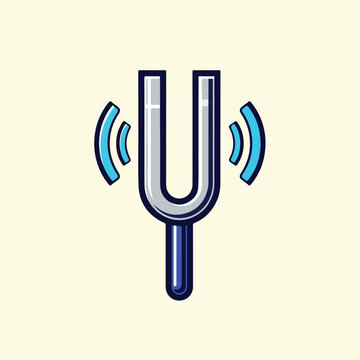 A vibrating silver tuning fork icon with blue sound waves.