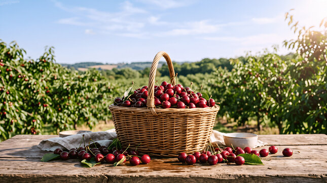 picnic basket cherry in the garden
