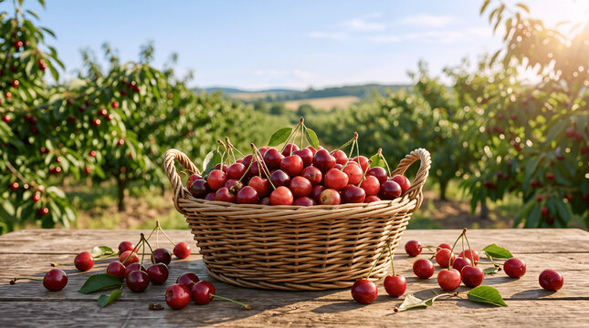 picnic basket cherry in the garden