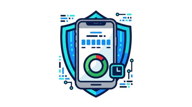Illustration features a shield and a phone displaying an authenticator app with a code symbol, focusing on cybersecurity awareness