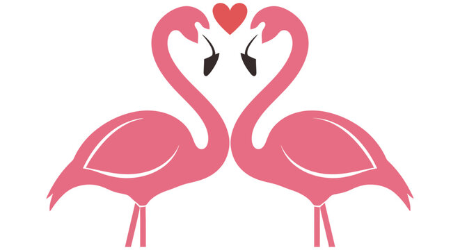 Two pink flamingos forming a heart shape a vector illustration on a white background