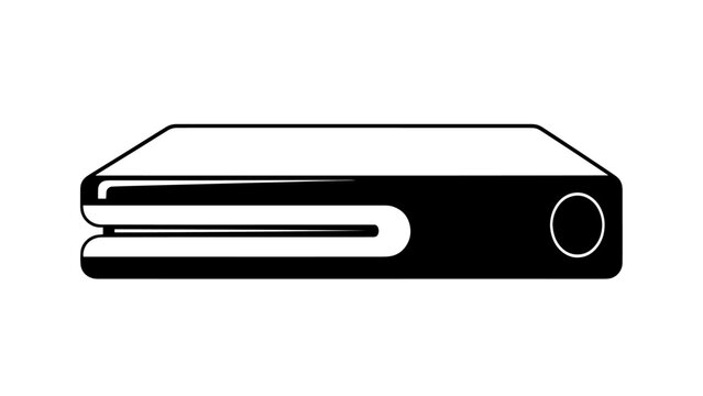 Sleek black video game console with a horizontal disc drive and minimal front panel silhouette.