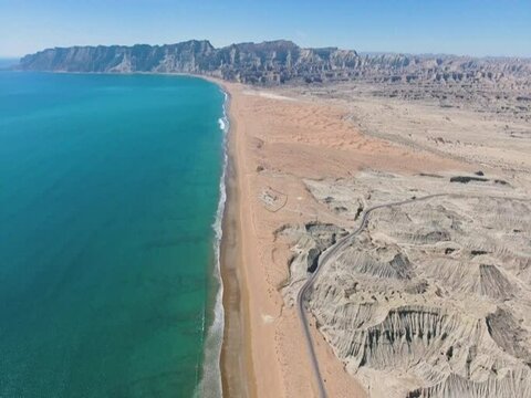 Stunning Aerial Panorama of Hingol National Park Beach and Coastal Cliffs, Pakistan