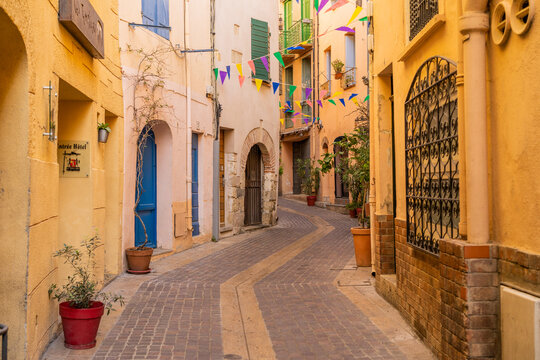 Narrow lanes in the Old town, Collioure, Occitania, France