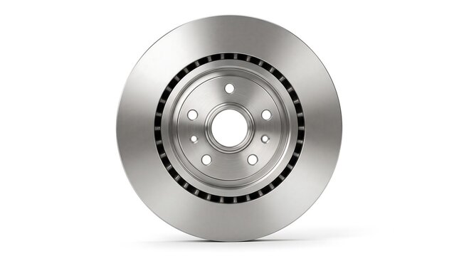 Brake Disc Rotor - Ventilated automotive brake disc rotor isolated on a clean white background. Suitable for brake system concepts, vehicle maintenance, repair guides, and automotive product catalogs.