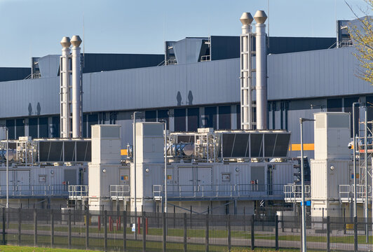 Data center Backup power generators at Microsoft Datacenter AMS Campus in Middenmeer Netherlands for critical infrastructure energy security