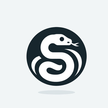 A minimalist white snake coiled into an 'S' shape within a dark circular emblem, representing a sleek and modern design.