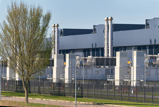 Data center Backup power generators at Microsoft Datacenter AMS 13 in Middenmeer Netherlands for critical infrastructure energy security cloud computing