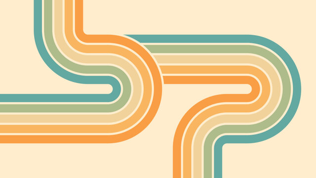 Abstract background of rainbow groovy Wavy Line design in 1970s Hippie Retro style. Vector pattern ready to use for cloth, textile, wrap and other.