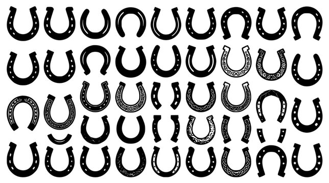 Lucky horseshoe silhouette vector mega bundle featuring vintage western textures cowboy charms and equestrian elements