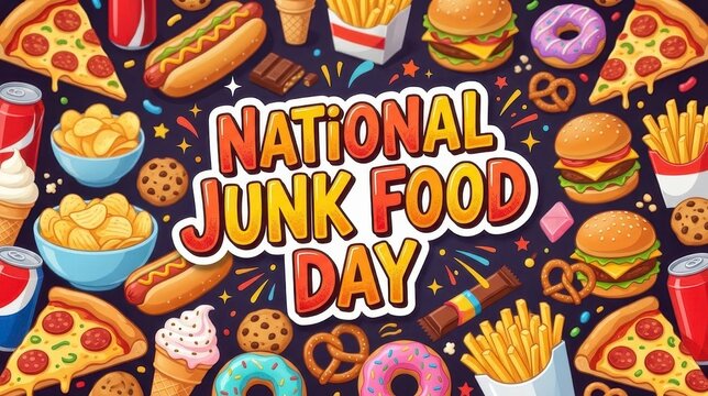 Colorful junk food illustration for National Junk Food Day