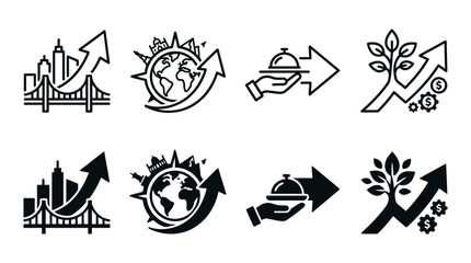 Obraz premium Global development and financial growth icons featuring urban infrastructure travel economic concepts, business