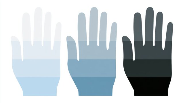 Three finger silhouettes illustrating frostbite severity with skin layers. The colors progress from pale white to black.