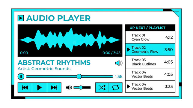 Digital Audio Player Interface with Waveform and Playlist