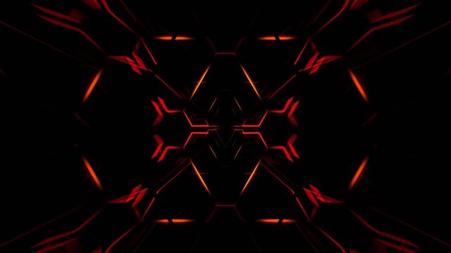 Red and Orange Neon Tunnel with Futuristic Abstract Blinking and Flashing Geometric Frames Background VJ Loop in 4K