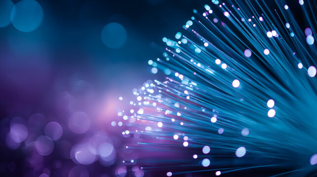 macro illustration of an AR hardware terminal. A pair of glowing smart glasses sits at the center of a dense bundle of cyan light fibers and binary digits. Subtle lens flares and a shallow depth 