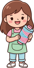 Obraz premium Girl holding yarn smiling