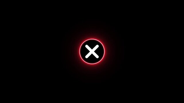 White cross mark icon on a glowing orange neon circle background, futuristic symbol for failure, wrong and error sign