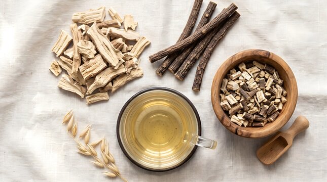 Marshmallow Root Licorice Root Tea Soothing Herbal Throat Wellness Photography Cream Linen