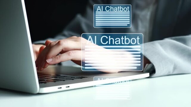 Person using a laptop to interact with an AI chatbot in a modern setting during the day.