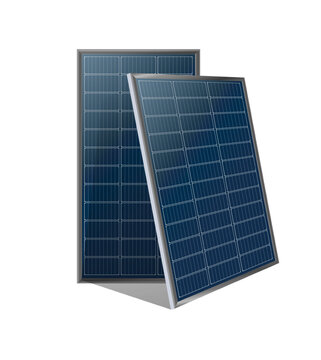 Realistic 3D solar panel energy photovoltaic module on transparent background, detailed cell structure with blue texture, perfect for renewable power projects and sustainable technology designs.