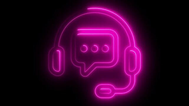 Glowing neon headset animation for customer support and communication concepts telephony, microphone, 
