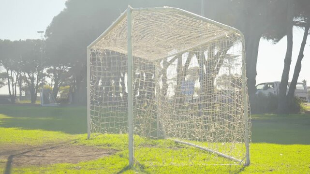 Football goal post on a football field
