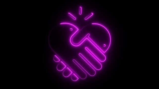 A neon sign of two hands shaking. The sign is blue . of the sign is that it represents a handshake, which is a symbol of agreement or partnership. Motion graphics