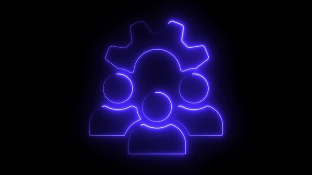 Glowing blue neon line art icon depicting a professional handshake agreement symbolizing partnership trust and successful collaboration against a dark background neon, glowing, line