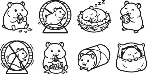 Fototapeta premium Hamster engaging in various activities illustration