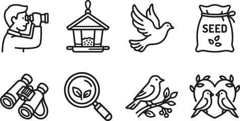 Obraz premium Bird watching and feeding illustration icons set