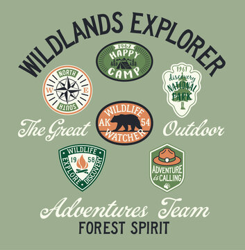 The great outdoor adventure junior explorer vector print for kids children wear t shirt sweatshirt pajamas with applique embroidery patches