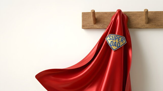 Heroic Dad Concept with Flowing Red Cape in Minimal Interior