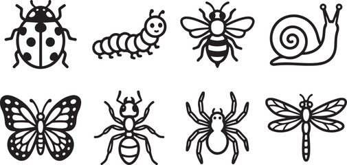 Eight classic cartoon insects and bugs illustration © Torikul