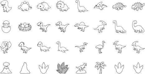 Comprehensive set of cute dinosaur icons and prehistoric elements in doodle style, perfect for children projects. © Mst Fateha Begum