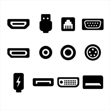 Port icons dvi card sd icon pc power audio connector usb vector