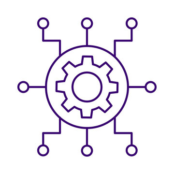 Networked gear icon centralized system with connected nodes illustration