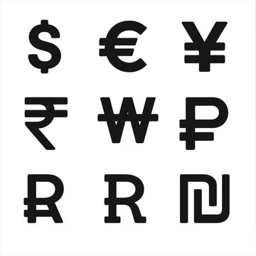 Vector won franc shekel peso real rupee grid ruble icon currency pound
