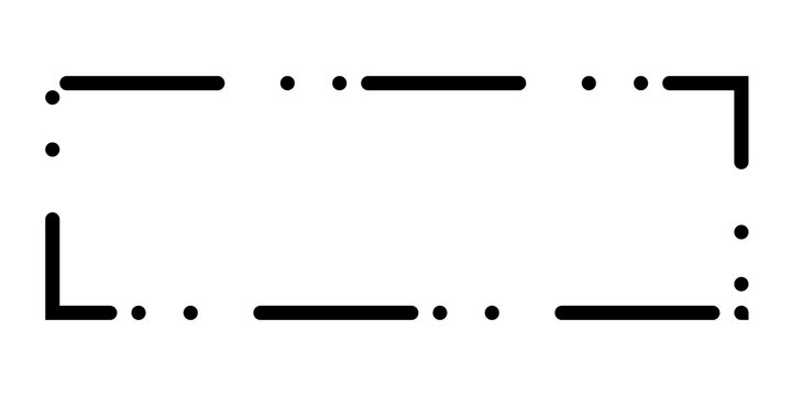 Black rectangular frame outline with segmented lines on a plain white background isolated on a transparent background