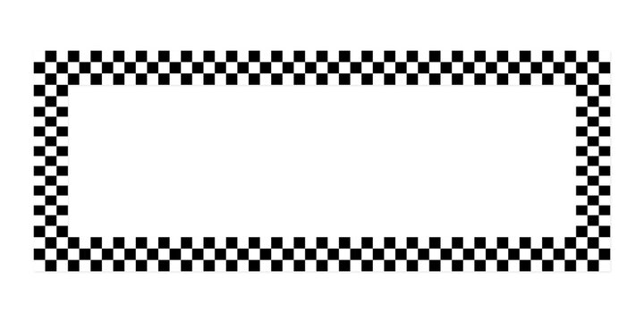 Rectangular frame with a black and white checkered border on a white background isolated on a transparent background