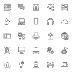 Fototapeta premium Smart Workplace Collaboration line outline icon set pack
