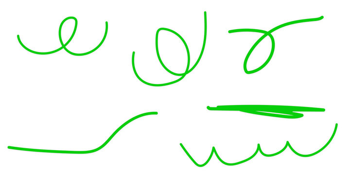 Set of five green scribble lines overlaid on black pixelated geometric block shapes isolated on a transparent background