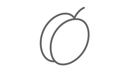 Minimalist plum fruit outline vector icon with elegant curved stem, soft black clean lines, simple contemporary flat botanical illustration on white background for elegant packaging and creative