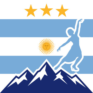 Argentine Tango Dancer Silhouette with Andes Mountains and Flag Design